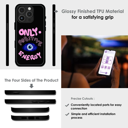 Only Positive Energy Evil Eye - Glossy Metal Silicone Case For Apple iPhone Infographic