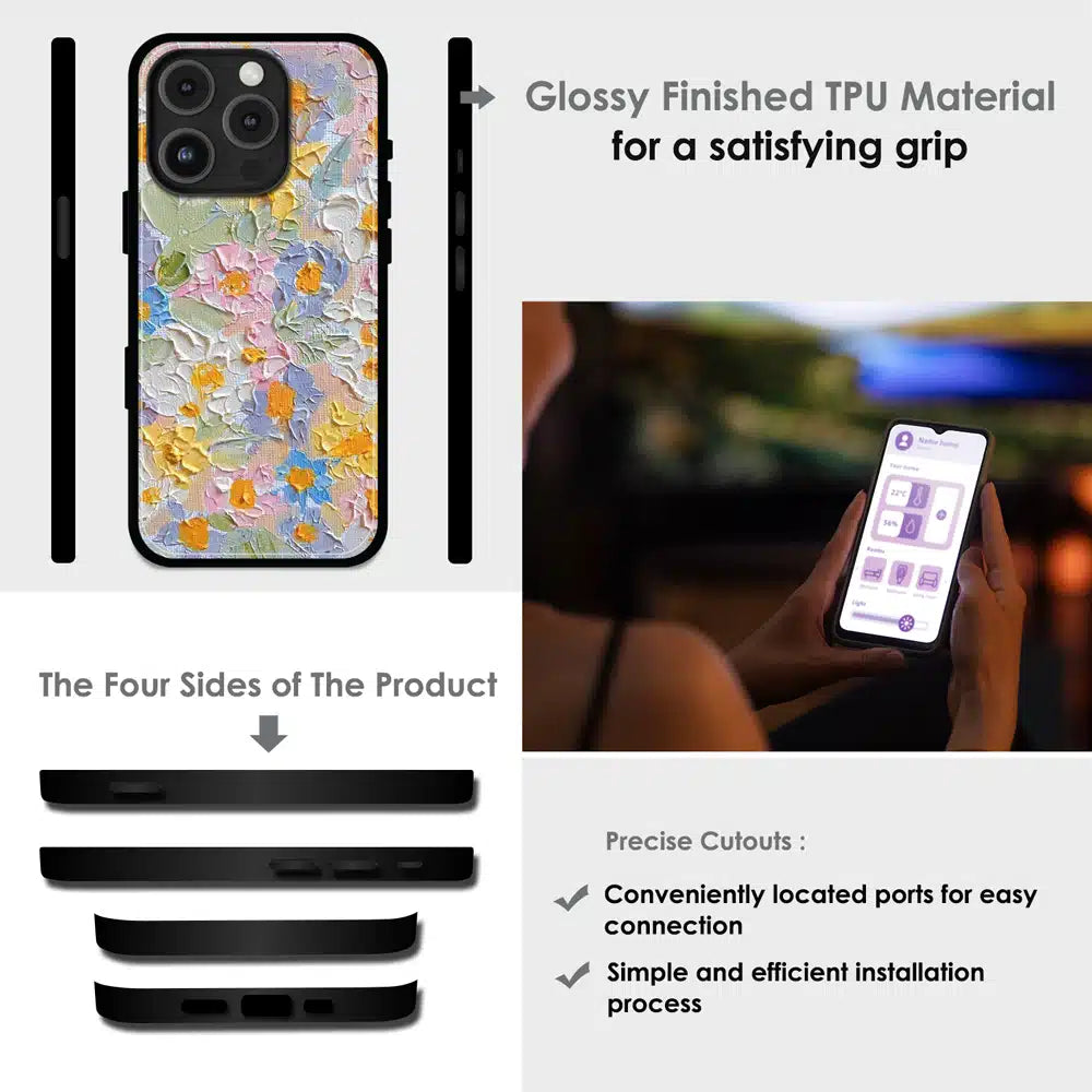 Pastel Floral Oil Paint - Glossy Metal Silicone Case For Apple iPhone Infographic