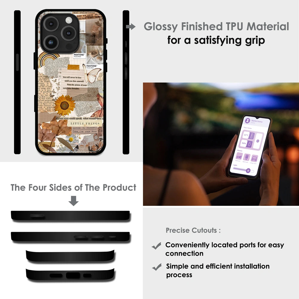 Aesthetic Butterfly & Sunflower - Glossy Metal Silicone Case For Apple iPhone Infographic