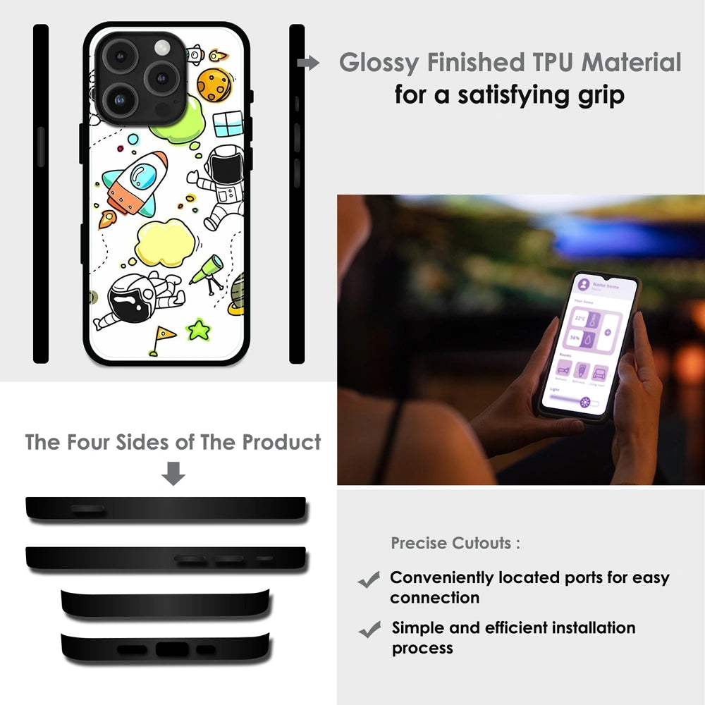 Cute Rocket & Galaxy - Glossy Metal Silicone Case For Apple iPhone Infographic