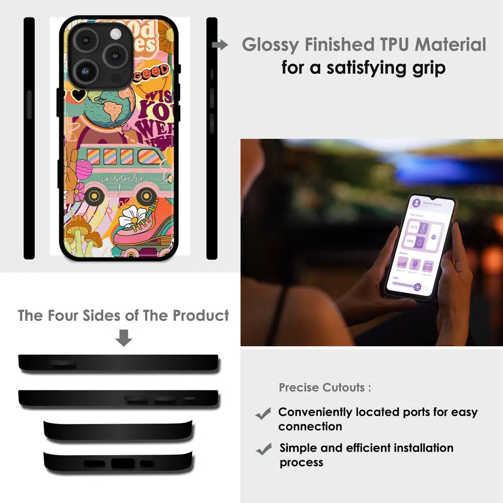 Good Vibes Retro Travel Art - Glossy Metal Silicone Case For Apple iPhone Infographic