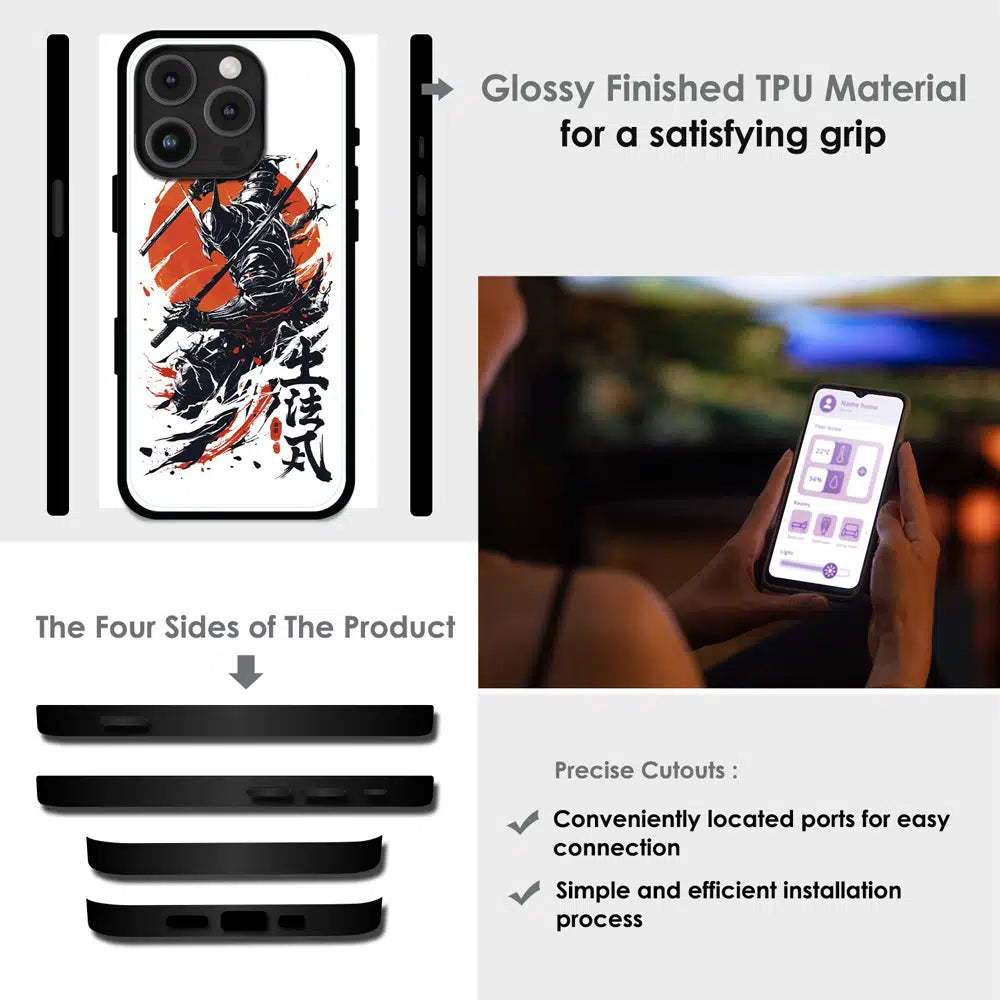 Samurai Warrior Japanese Art - Glossy Metal Silicone Case For Apple iPhone Infographic