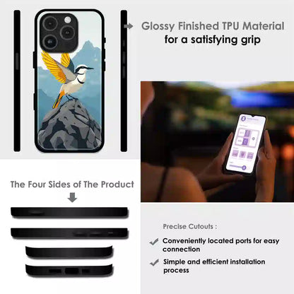 Mountain Bird Freedom Art - Glossy Metal Silicone Case For Apple iPhone Infographic