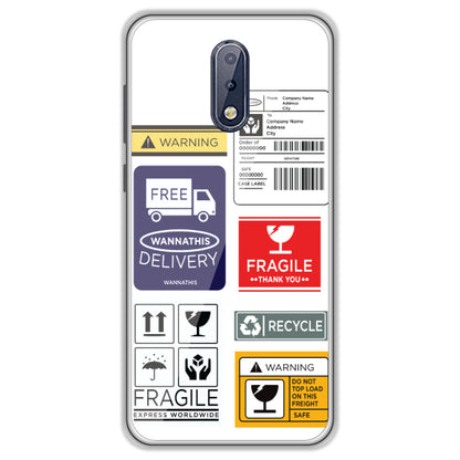 Caution Labels - Clear Printed Case For Nokia Models nokia 6.1 plus
