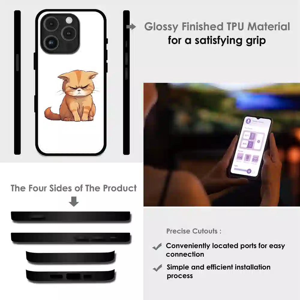 Grumpy Ginger Cat - Glossy Metal Silicone Case For Apple iPhone Infographic