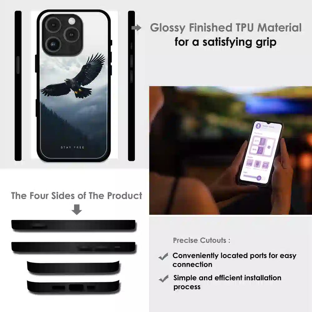 Stay Free Eagle Flight - Glossy Metal Silicone Case For Apple iPhone Infographic