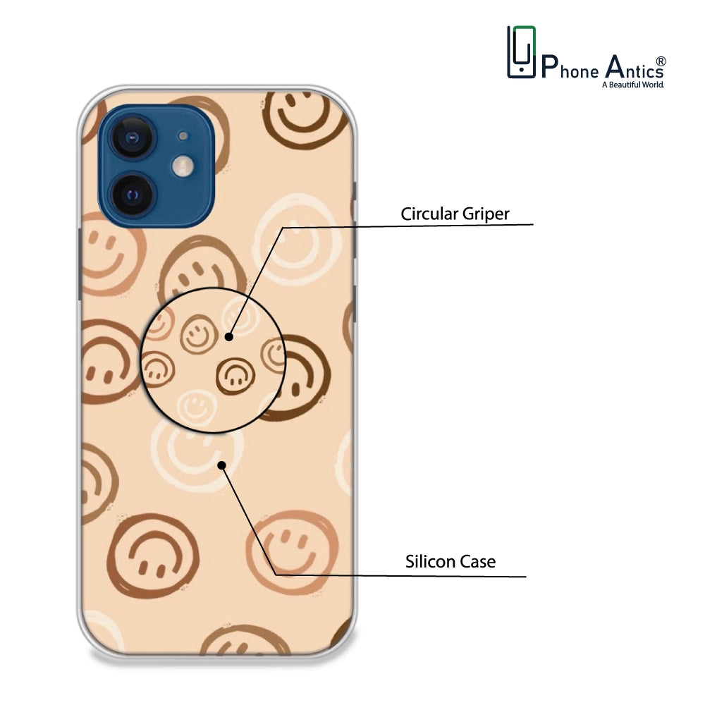 Brown Smilies - Silicone Grip Case For Apple iPhone Models iPhone 12 infographic