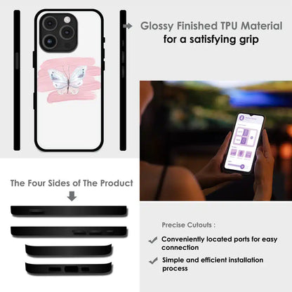 Minimal Butterfly Blush Art - Glossy Metal Silicone Case For Apple iPhone Infographic