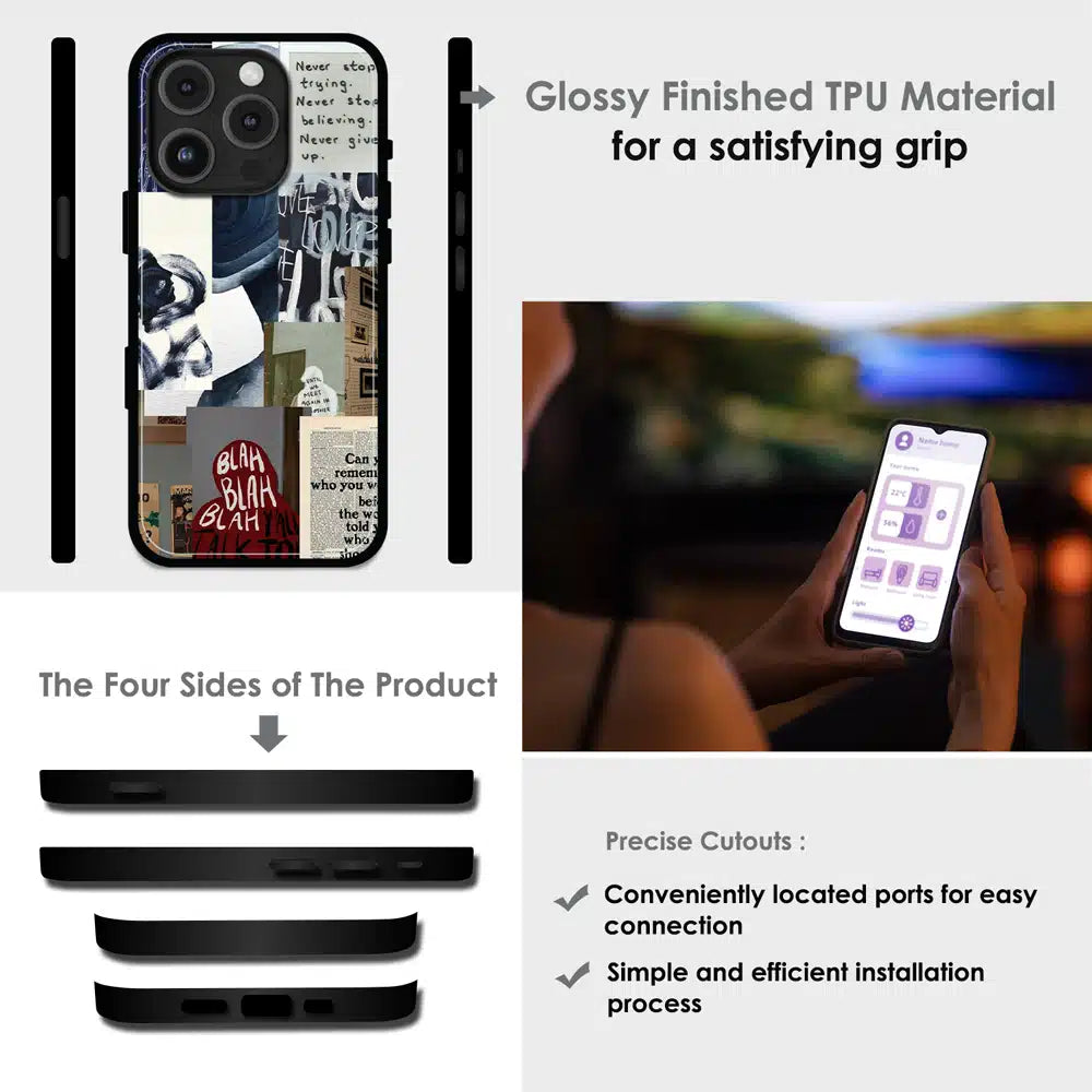 Blue Motivational Collage - Glossy Metal Silicone Case For Apple iPhone Infographic