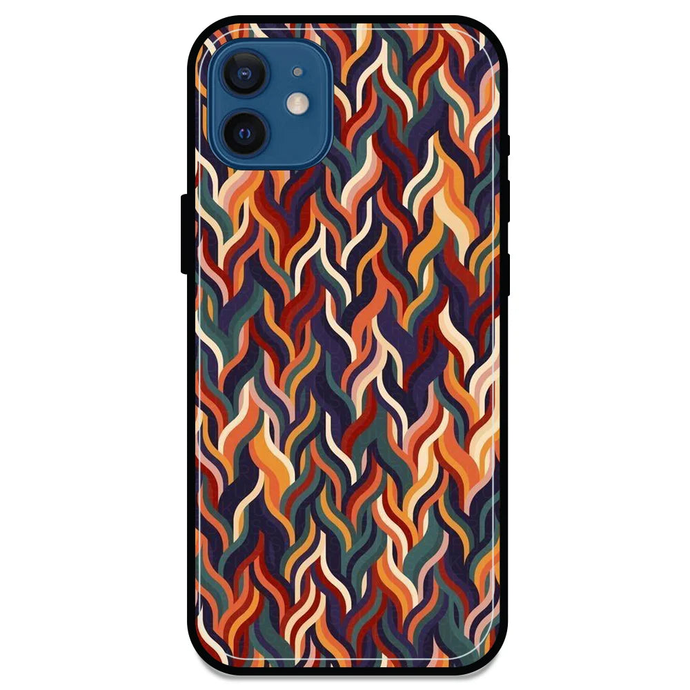 Abstract Colorful Waves - Glossy Metal Silicone Case For Apple iPhone Models- Apple iPhone 12