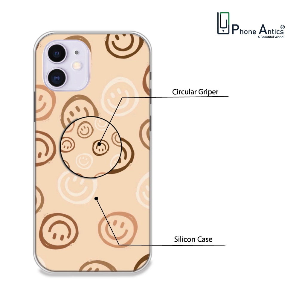 Brown Smilies - Silicone Grip Case For Apple iPhone Models iPhone 11 infographic