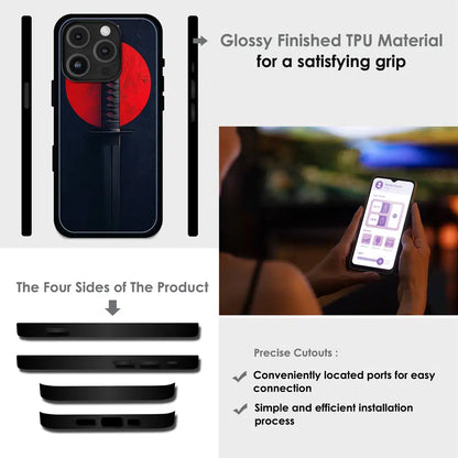 Katana Minimal Japanese Aesthetic - Glossy Metal Silicone Case For Apple iPhone Infographic
