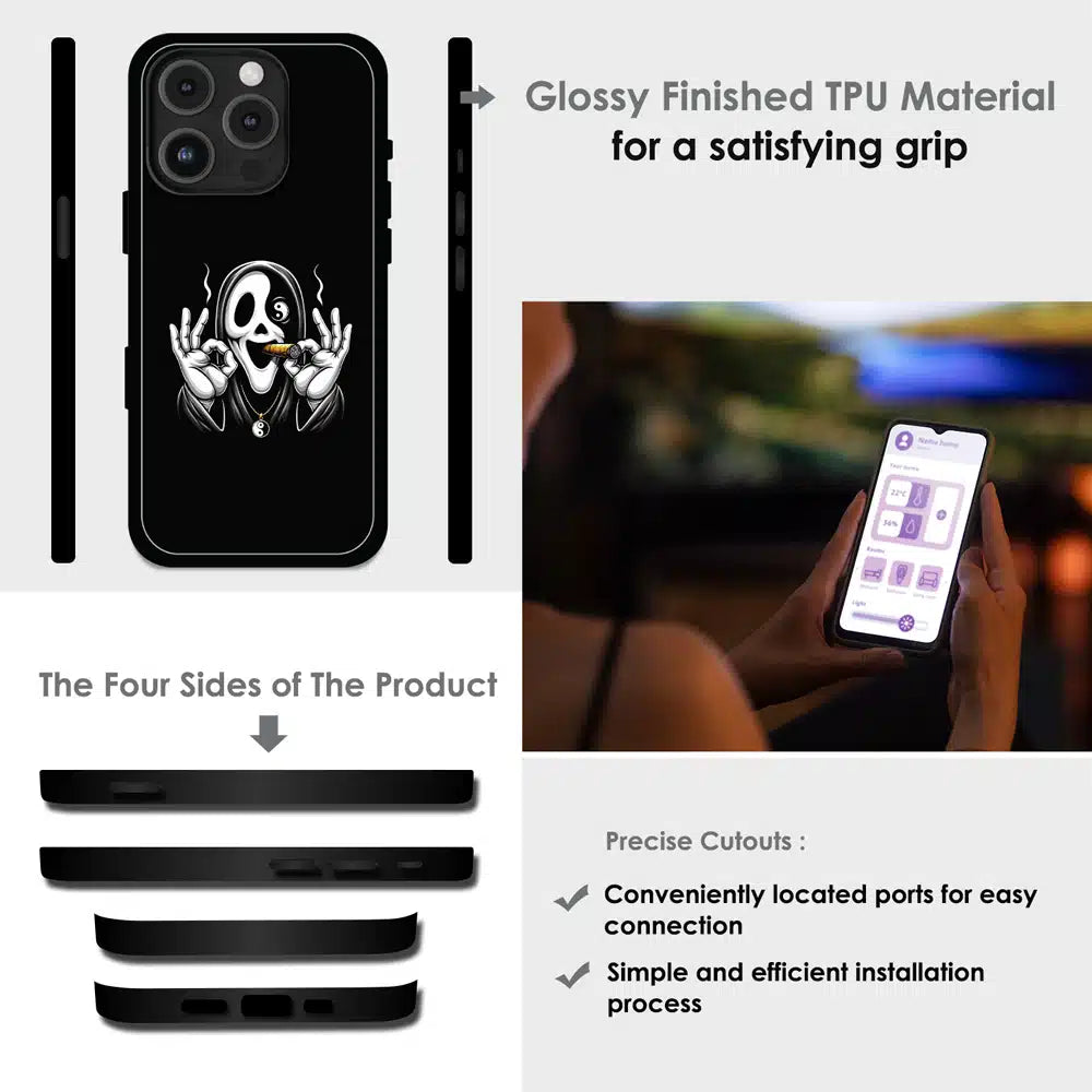 Smoky Skull Chill - Glossy Metal Silicone Case For Apple iPhone Infographic