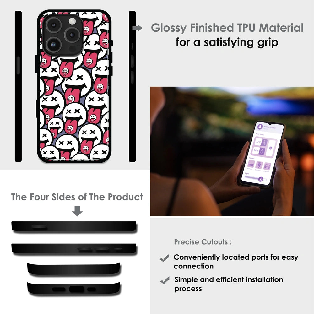 Funny Cartoon Faces - Glossy Metal Silicone Case For Apple iPhone Infographic