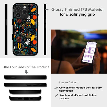 Folk Floral Night Garden - Glossy Metal Silicone Case For Apple iPhone Infographic