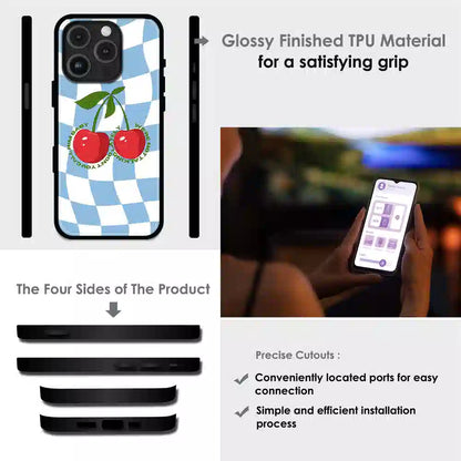 Cherry Pop Checkerboard - Glossy Metal Silicone Case For Apple iPhone Infographic