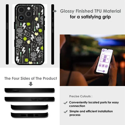 Robot Tools Pattern - Glossy Metal Silicone Case For Apple iPhone Infographic
