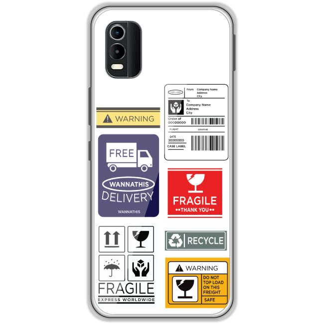 Caution Labels - Clear Printed Case For Nokia Models nokia c21 plus