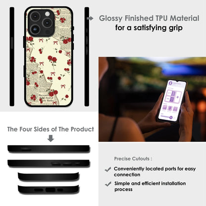 Floral Newspaper Aesthetic - Glossy Metal Silicone Case For Apple iPhone Infographic