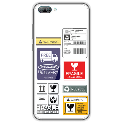 Caution Labels - Clear Printed Case For Honor Models honor 9 lite