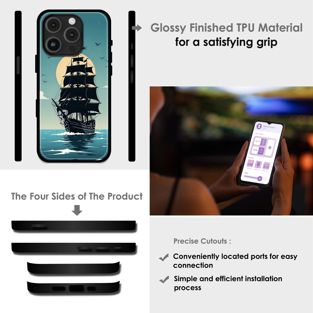 Nautical Sea Adventure - Glossy Metal Silicone Case For Apple iPhone Infographic