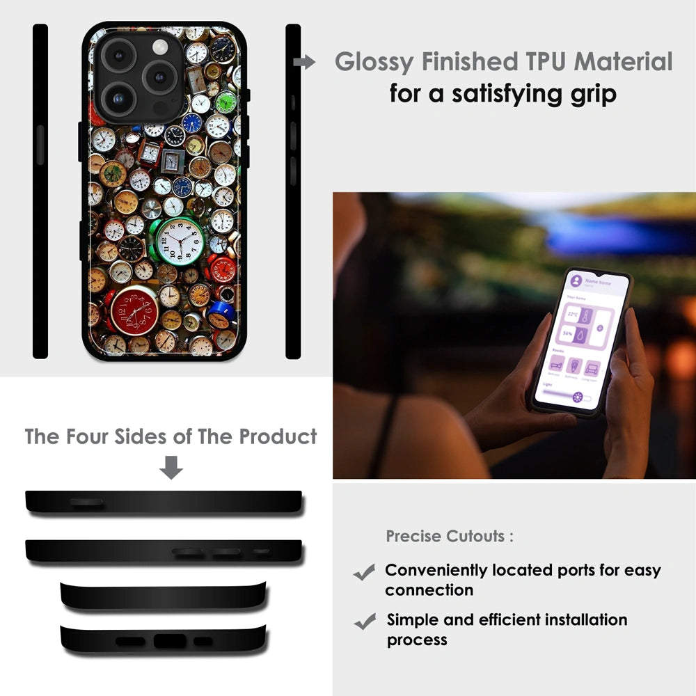Retro Timepiece Pattern - Glossy Metal Silicone Case For Apple iPhone Infographic