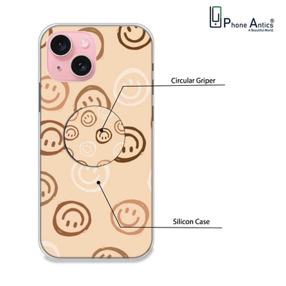 Brown Smilies - Silicone Grip Case For Apple iPhone Models iPhone 15 infographic