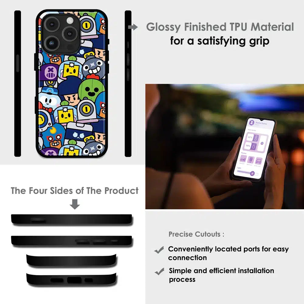 Cartoon Gamer Chaos - Glossy Metal Silicone Case For Apple iPhone Infographic