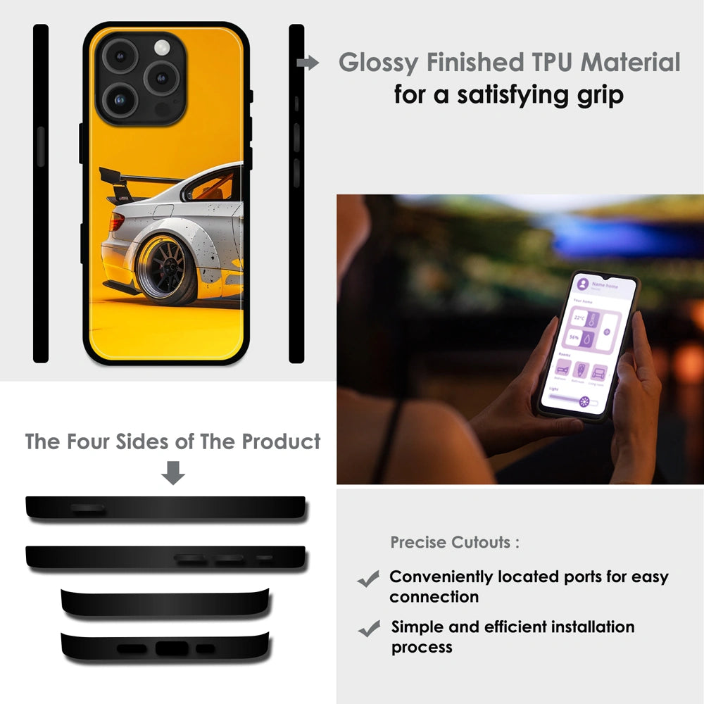 Sport Car Yellow Background - Glossy Metal Silicone Case For Apple iPhone Infographic