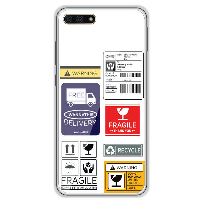 Caution Labels - Clear Printed Case For Honor Models honor 7a