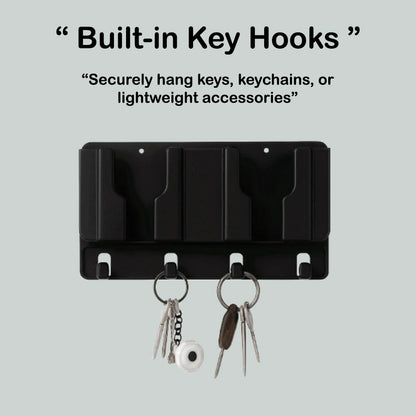 Wall Mounted Mobile Stand and Key Organizer – Dual Phone Holder with Hooks