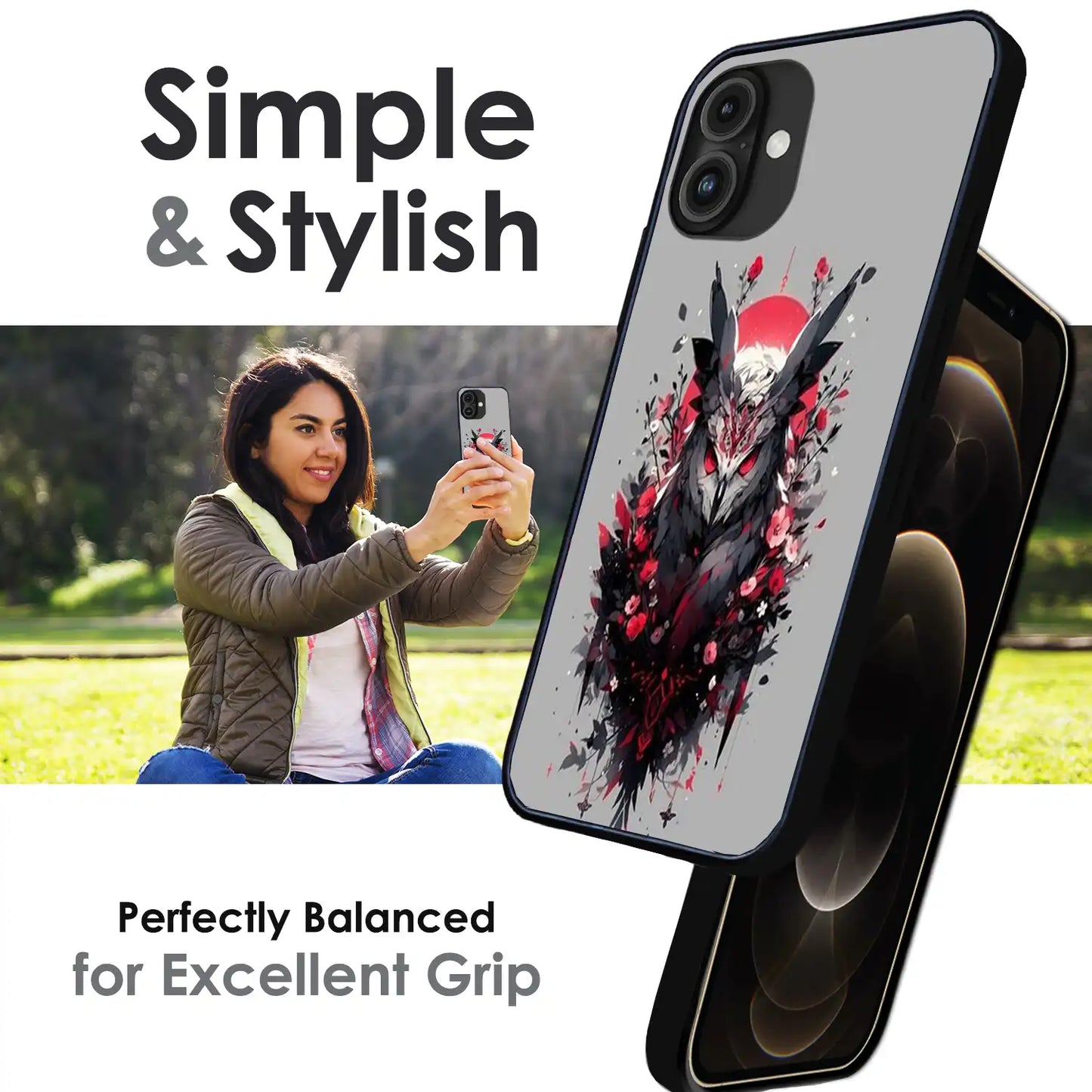 'Crimson Owl Mystique - Glossy Metal Silicone Case For Apple iPhone Infographic