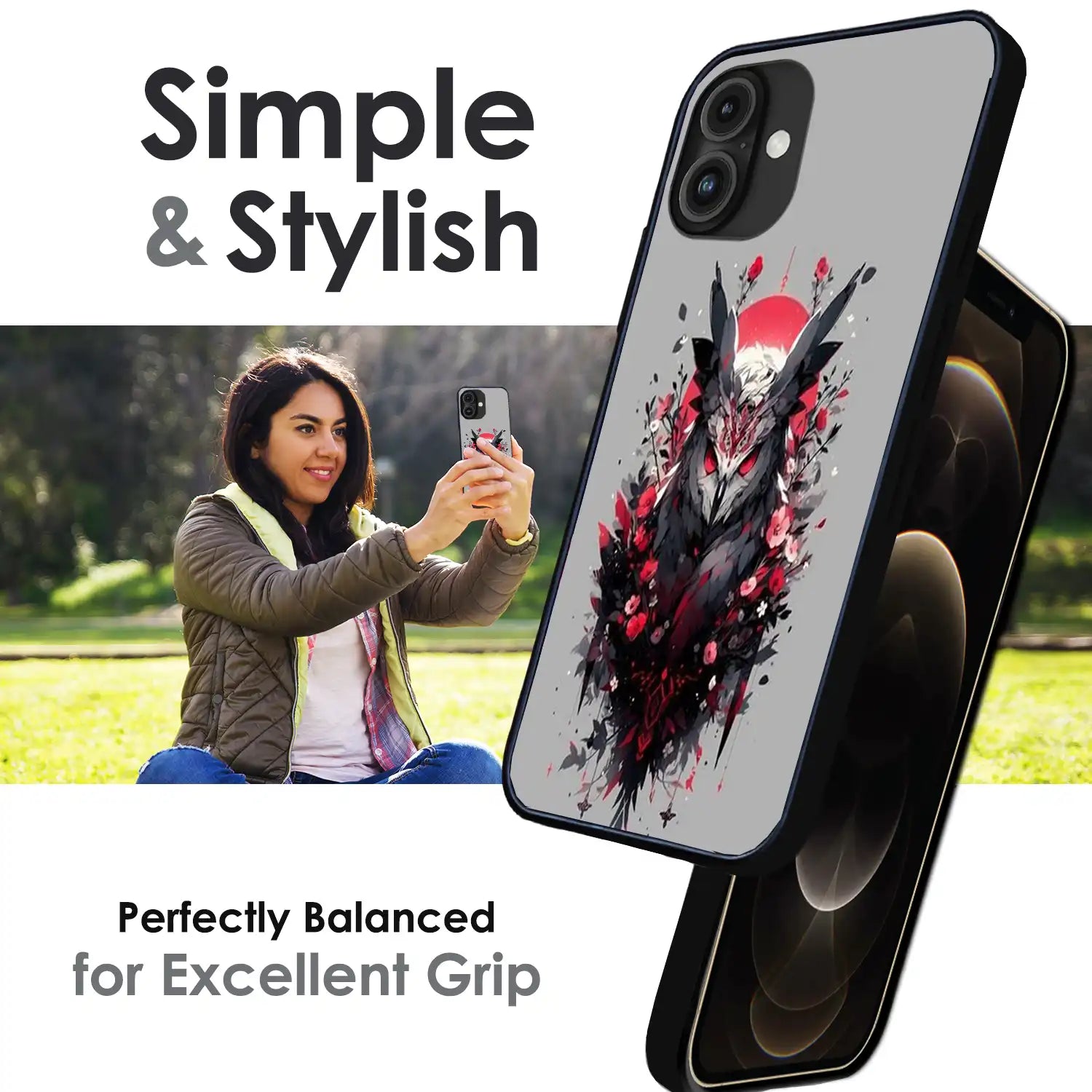 'Crimson Owl Mystique - Glossy Metal Silicone Case For Apple iPhone Infographic