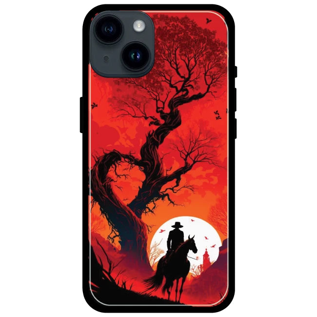 Cowboy & The Sunset  - Glossy Metal Silicone Case For Apple iPhone Models- Apple iPhone 15