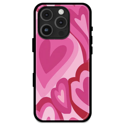 Pink Mini Hearts - Glossy Metal Silicone Case For Apple iPhone 16 pro Models