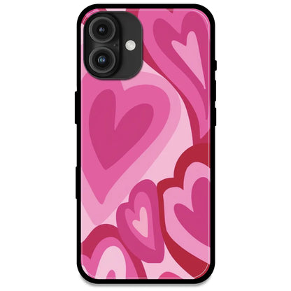 Pink Mini Hearts - Glossy Metal Silicone Case For Apple iPhone 16 Models