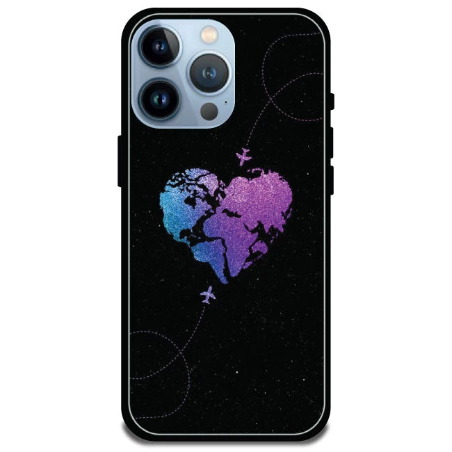 Travel Heart - Glossy Metal Silicone Case For Apple iPhone Models- Apple iPhone 15 Pro Max