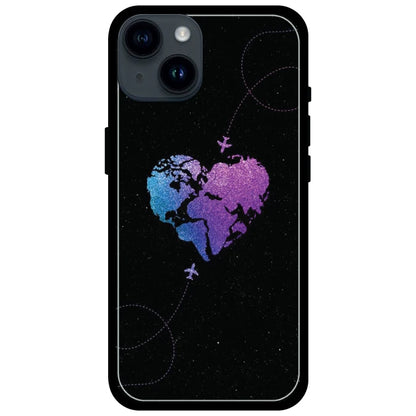 Travel Heart - Glossy Metal Silicone Case For Apple iPhone Models- Apple iPhone 15