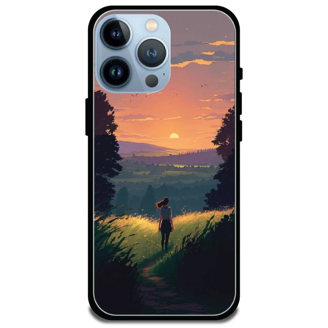 Girl And The Mountains - Glossy Metal Silicone Case For Apple iPhone Models