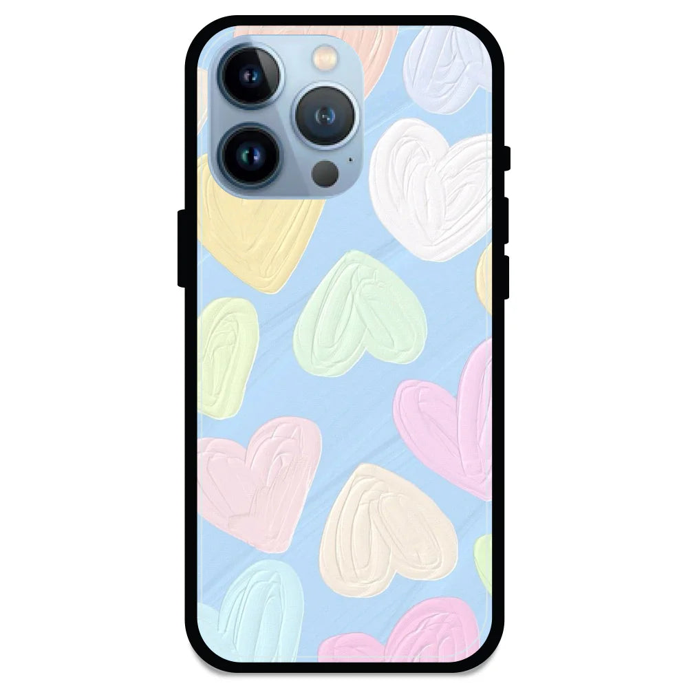 Pastel Hearts - Glossy Metal Silicone Case For Apple iPhone Models- Apple iPhone 13 Pro Max