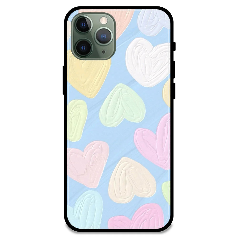 Pastel Hearts - Glossy Metal Silicone Case For Apple iPhone Models- Apple iPhone 11 pro max