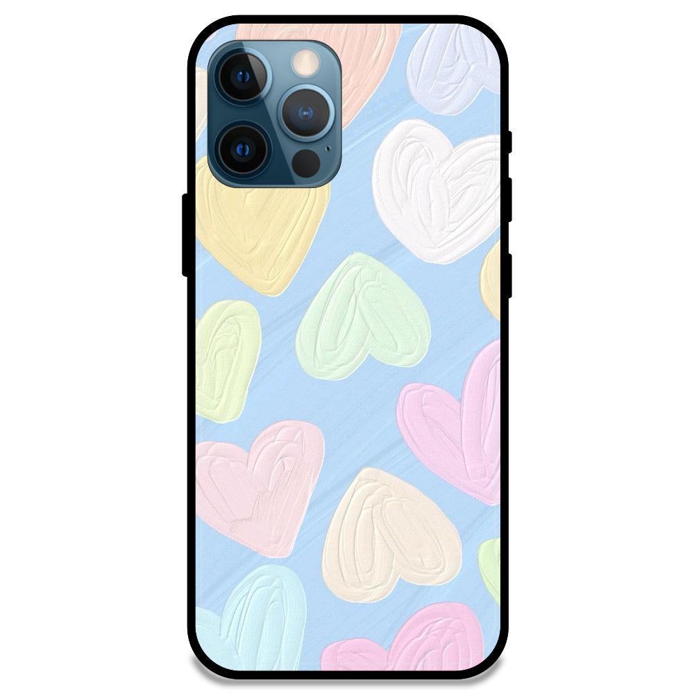 Pastel Hearts - Glossy Metal Silicone Case For Apple iPhone Models- Apple iPhone 14 Pro