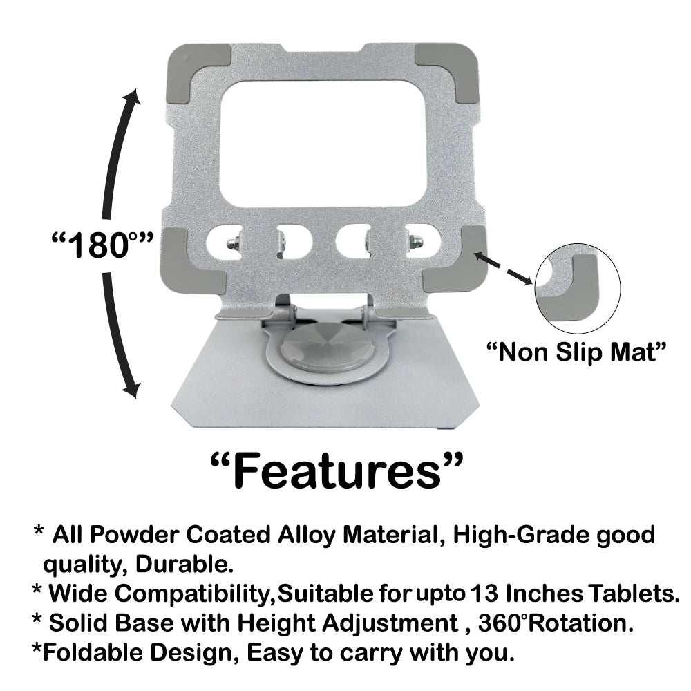 Adjustable Metal Tablet & Mobile Stand – Foldable Desk Holder Infographic