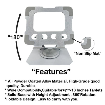 Adjustable Metal Tablet & Mobile Stand – Foldable Desk Holder Infographic