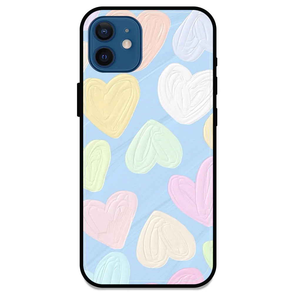 Pastel Hearts - Glossy Metal Silicone Case For Apple iPhone Models- Apple iPhone 12