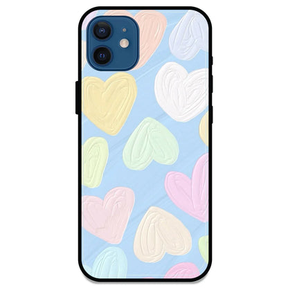 Pastel Hearts - Glossy Metal Silicone Case For Apple iPhone Models- Apple iPhone 12