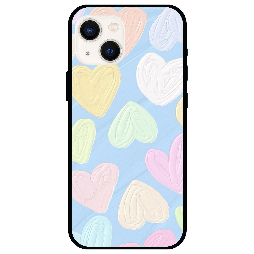 Pastel Hearts - Glossy Metal Silicone Case For Apple iPhone Models- Apple iPhone 13