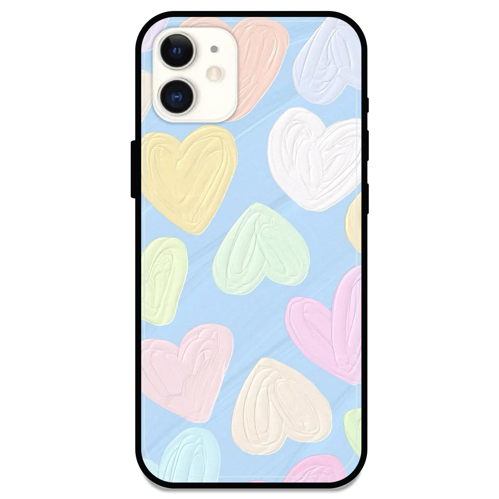 Pastel Hearts - Glossy Metal Silicone Case For Apple iPhone Models- Apple iPhone 11