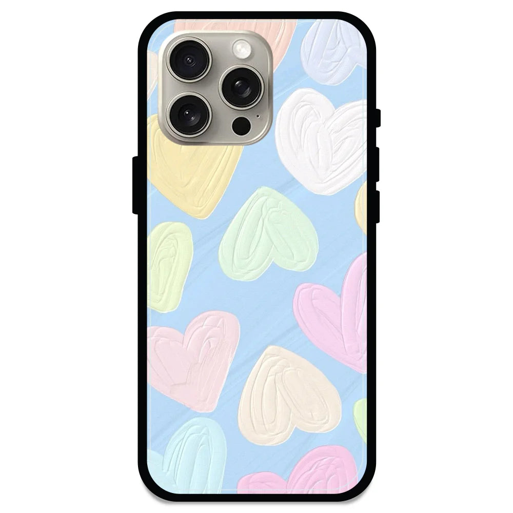 Pastel Hearts - Glossy Metal Silicone Case For Apple iPhone Models- Apple iPhone 15 Pro Max