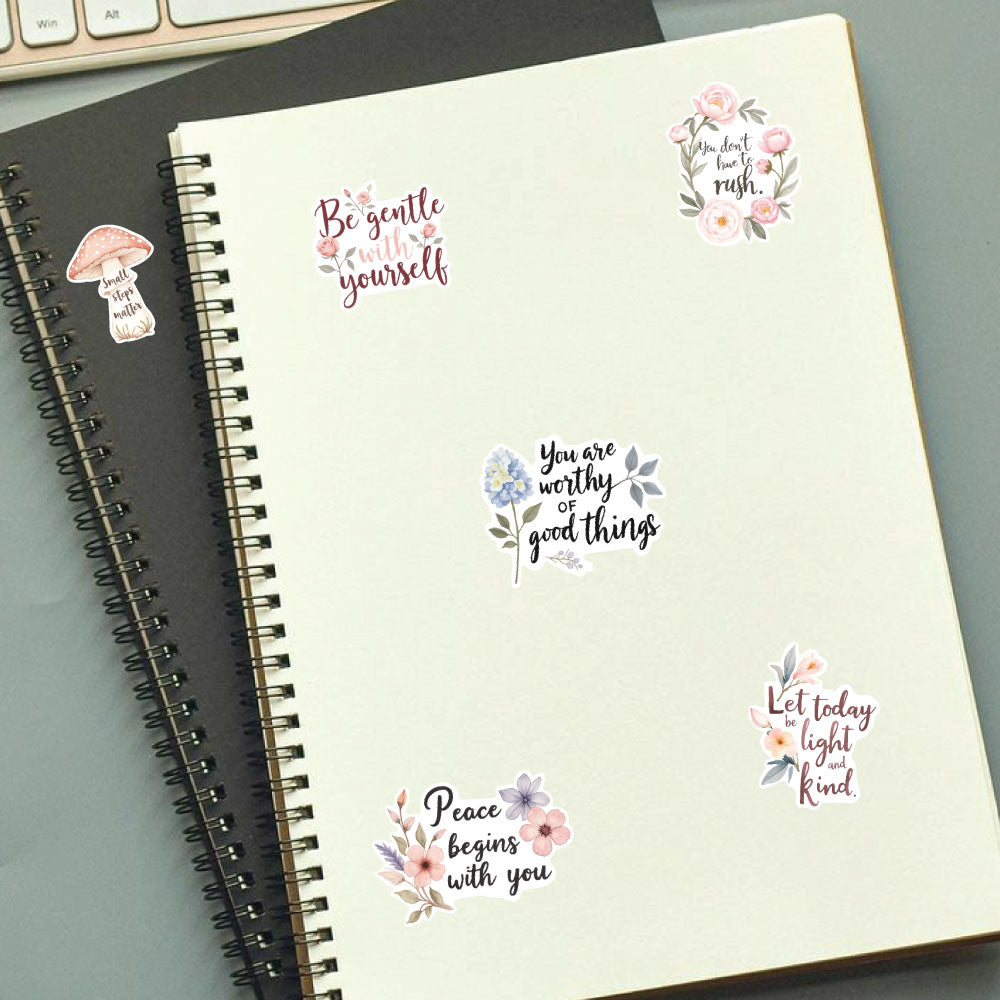 Boho Quotes Sticker Bundle – 45 Waterproof Aesthetic Stickers for Phone Cases, Clear Covers, Journals, Scrapbooks & More